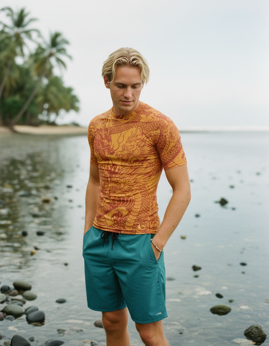 Citrus Orange Ember Rash Guard Men's Rashguard — Lolekai