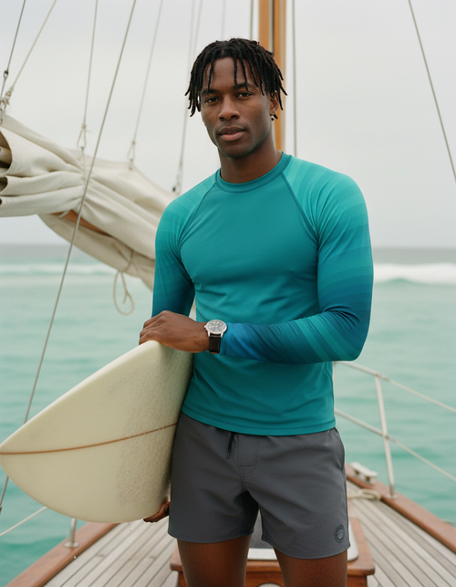 Transformative Teal Ripple Rash Guard