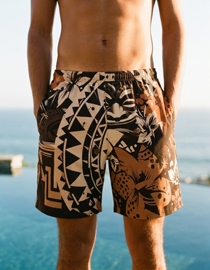 Coffee Bean Koa Uli men's swim trunks