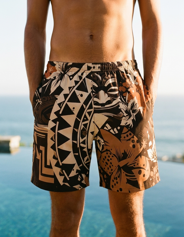 Men's Swim Trunks in Coffee Bean Koa Uli
