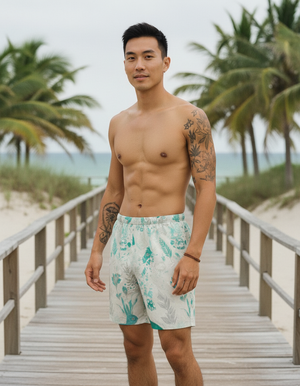 Turquoise Haven men's swim trunks