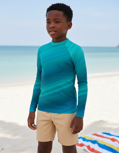 Transformative Teal Ripple Kids Rash Guard Kids Rash Guard — Dripper