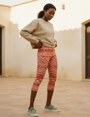 Coral Quipu Leggings Capri Leggings — Dripper