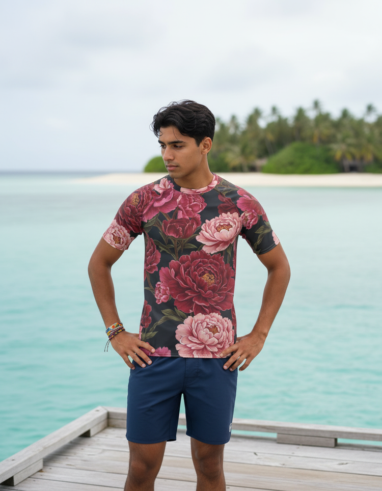 Men's Chinese Peony Rash Guard