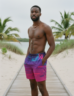 Burnished Lilac Mosaic men's swim trunks