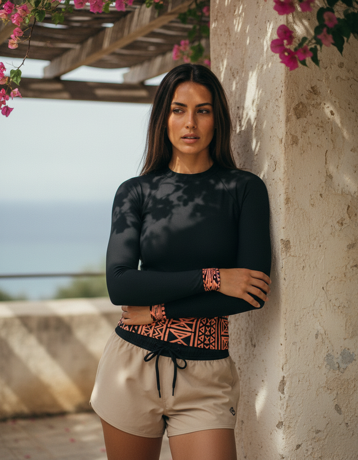 Rashguard — Women's Black / Neon Coral Kapa Tapa