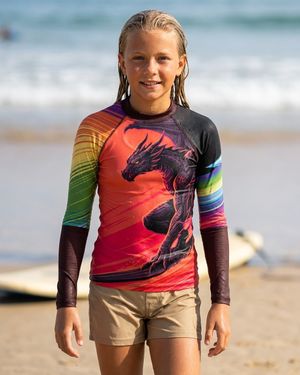 Girls Neon Dragon Surfer (coral) girls youth rashguards