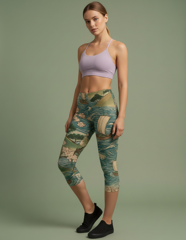 Hiroshige Ukiyo-e capri leggings