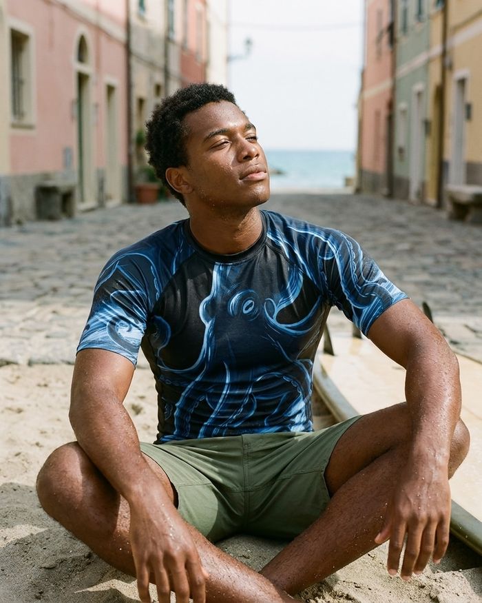 Rashguard — Men's Marina Neon Octopus Surfer