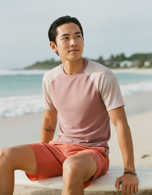 Dusty Rose Mosaic Rash Guard Men's Rashguard — Dripper