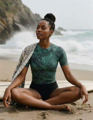 Women's Transformative Teal Ember women's short-sleeve rashguards