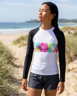 Girls Hot Neon Multi White Pua Youth Rash Guard Youth Rash Guard — Lolekai