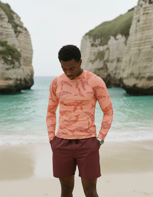 Neon Coral Breeze Rash Guard Men's Rashguard — Lolekai