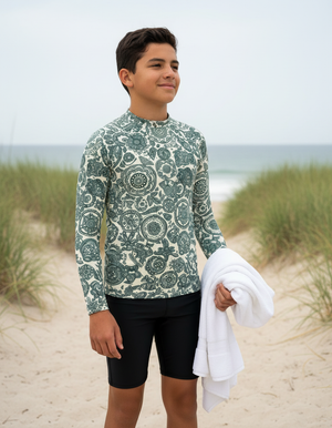 Turquoise Echo Youth Rash Guard Youth Rash Guard — Dripper