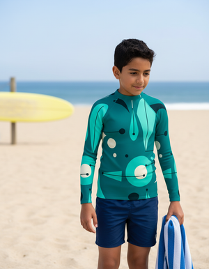 Turquoise Echo Youth Rash Guard Youth Rash Guard — Dripper