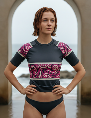 Women's Neon Pink Lava Procession women's short-sleeve rashguards