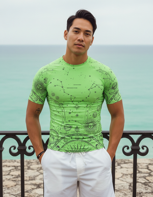 Neon Green Cosmos Rash Guard Men's Rashguard — Lolekai