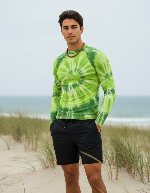 Neon Green Nebula Rash Guard Men's Rashguard — Lolekai