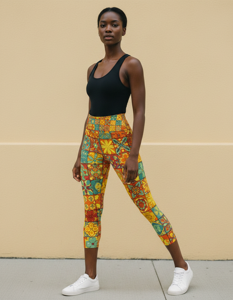 Women's Mosaic Tile Yoga Capri Leggings