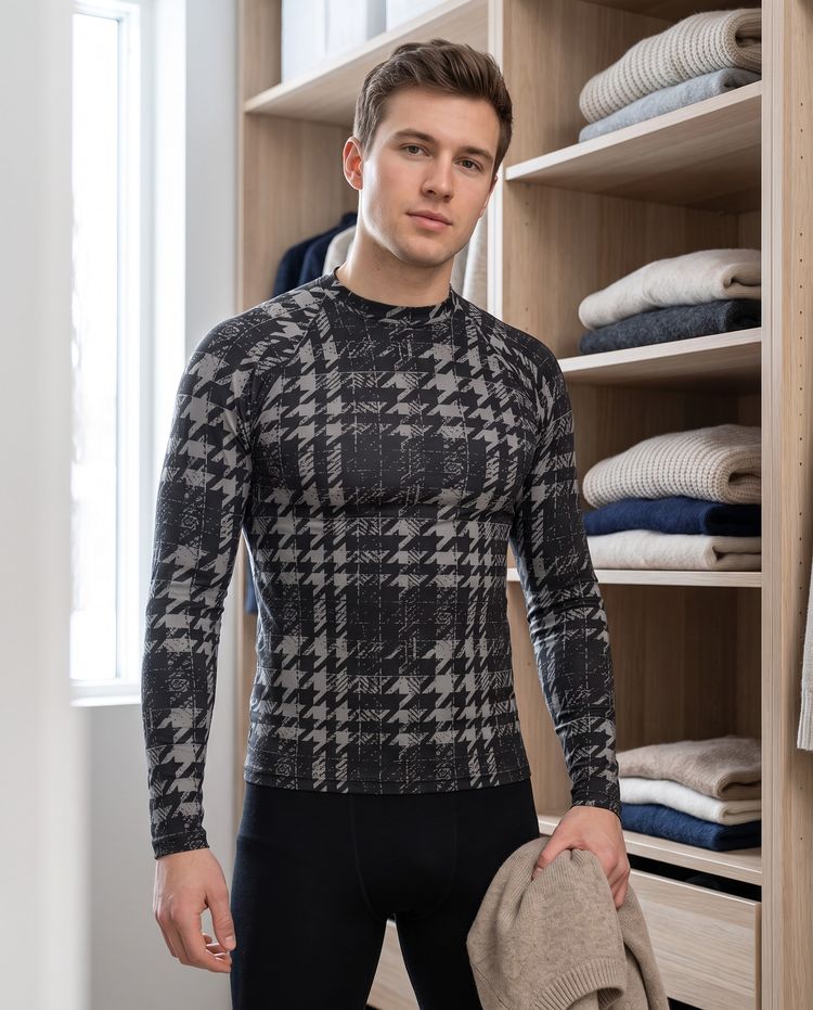 Graphite Houndstooth Base Layer Top men's base layer tops