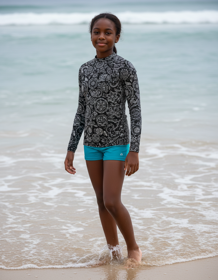 Youth Black and White Patterns Rash Guard