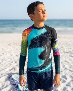 Boys Neon Croc Surfer (turquoise) boys rashguards