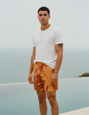 Citrus Orange Lush men's swim trunks
