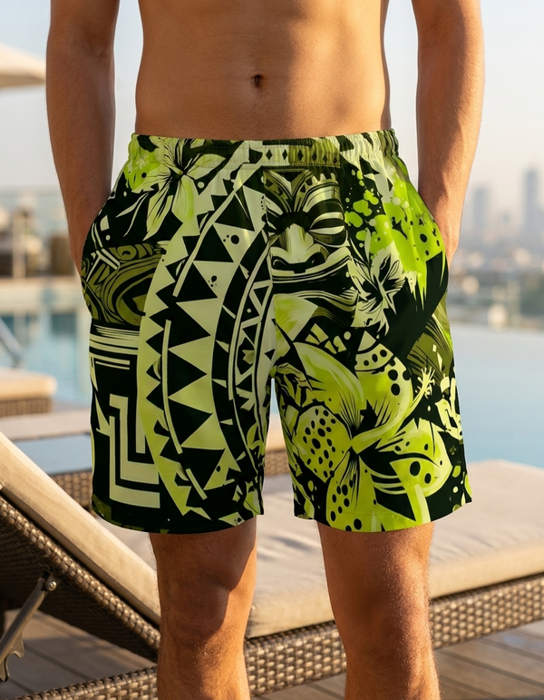 Men's Swim Trunks in Lime Koa Uli