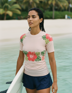 Women's Shell Pink Pua women's short-sleeve rashguards