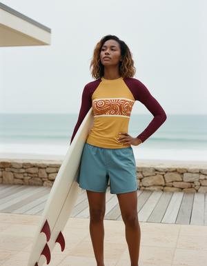 Women's Hibiscus Coral Procession women's rashguards