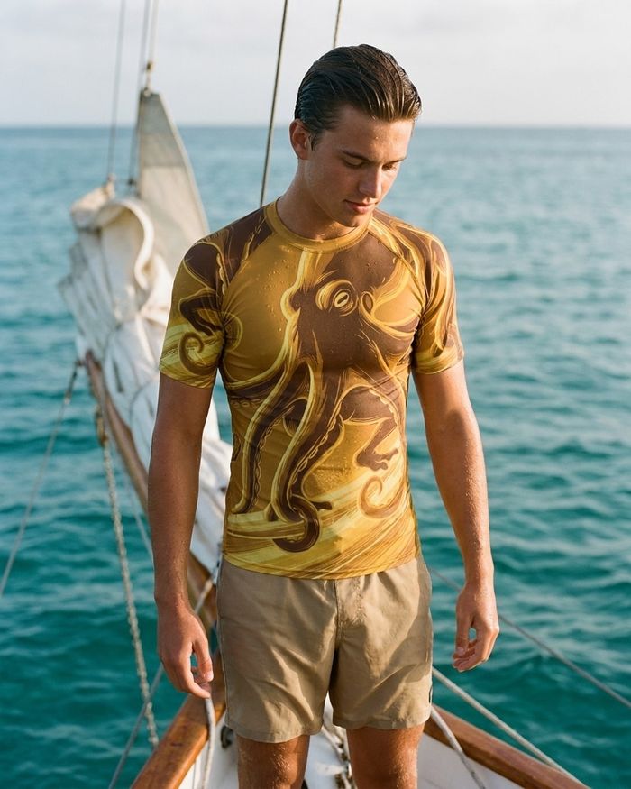 Rashguard — Men's Yellow Neon Octopus Surfer
