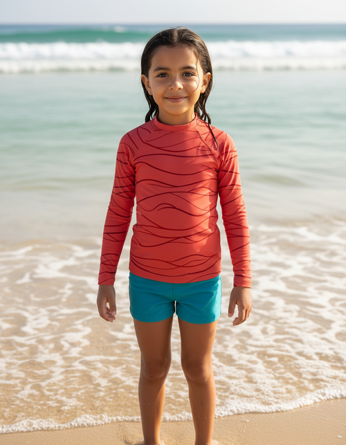 Girls Fiery Red Aqua Rash Guard Kids Rash Guard — Lolekai