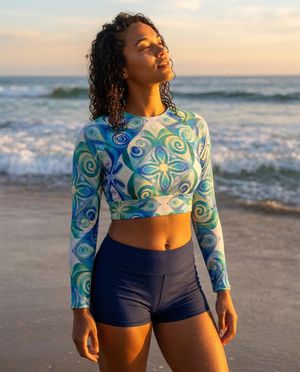 Women's Transformative Teal Prism women's crop-top rashguards