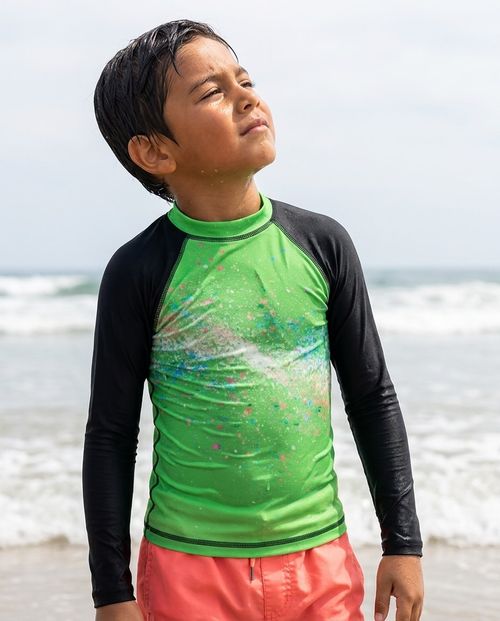 Boys Neon Green Pixelate Rash Guard Kids Rash Guard — Lolekai