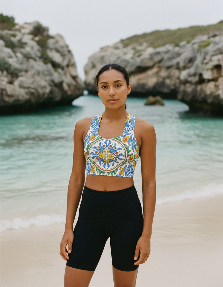 Vibrant Mosaic Majolica Longline Sports Bra