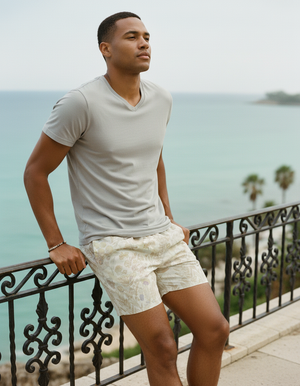 Jelly Mint Meadow men's swim trunks