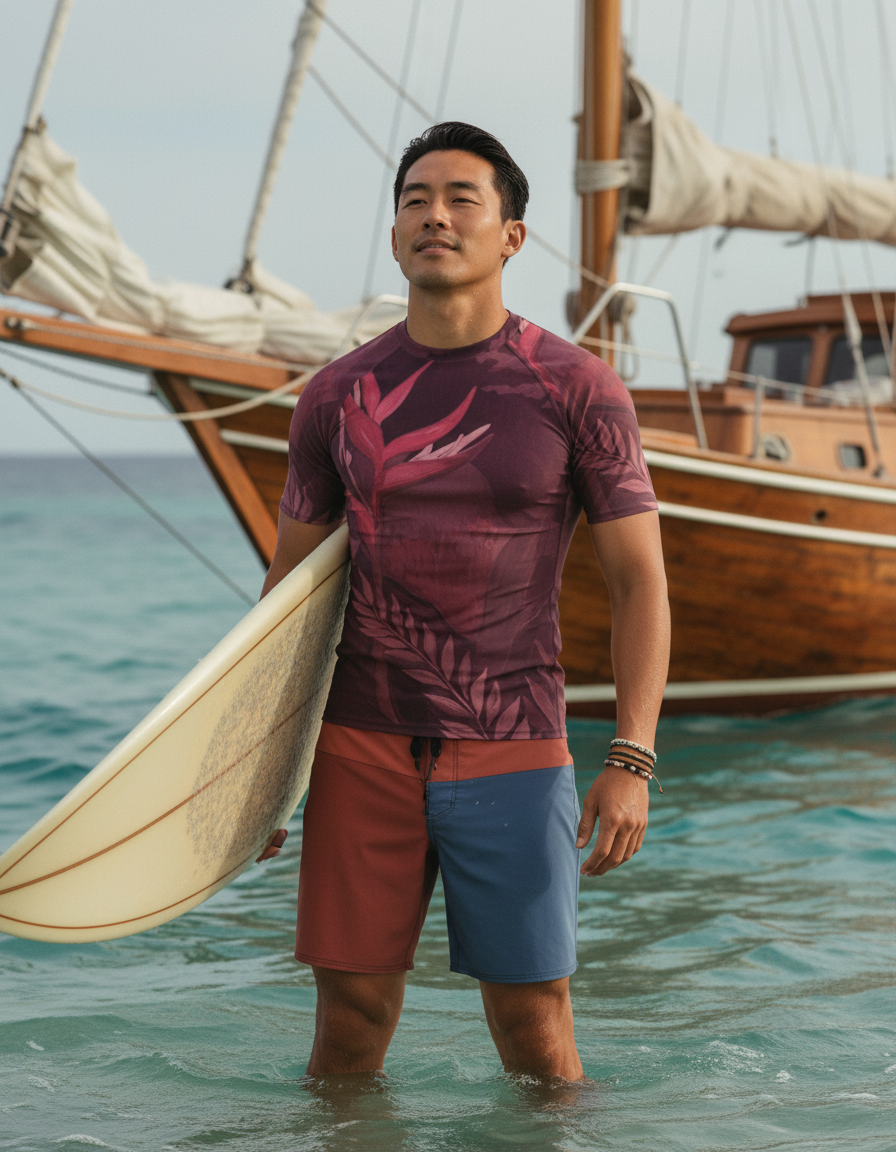Neon Pink Tropique Rash Guard Men's Rashguard — Lolekai