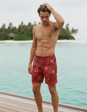 Fiery Red Fragment Men's Swim Trunks bikini — Dripper