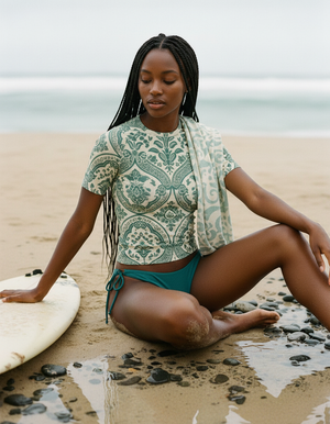 Women's Transformative Teal Sari women's short-sleeve rashguards