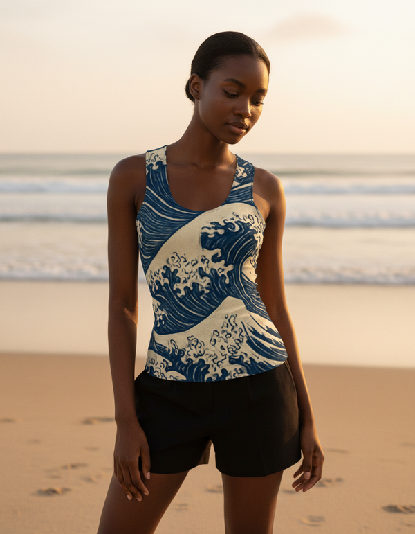 Japanese Wave Art women's tank tops