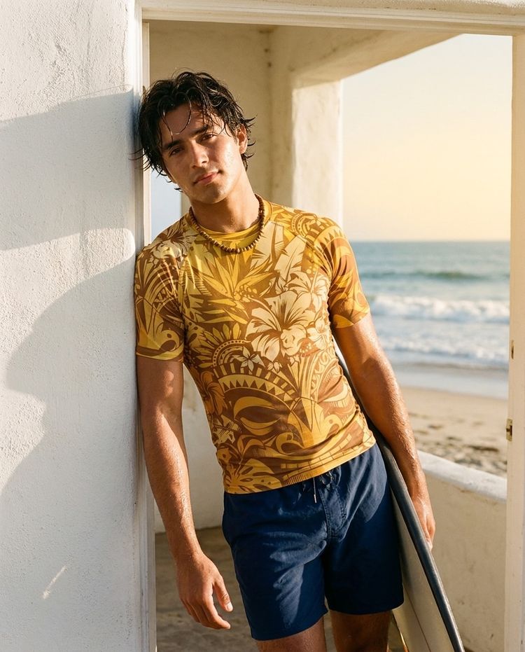 Men's Yellow Honua Poni men's rashguards