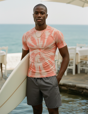 Neon Coral Nebula Rash Guard Men's Rashguard — Lolekai