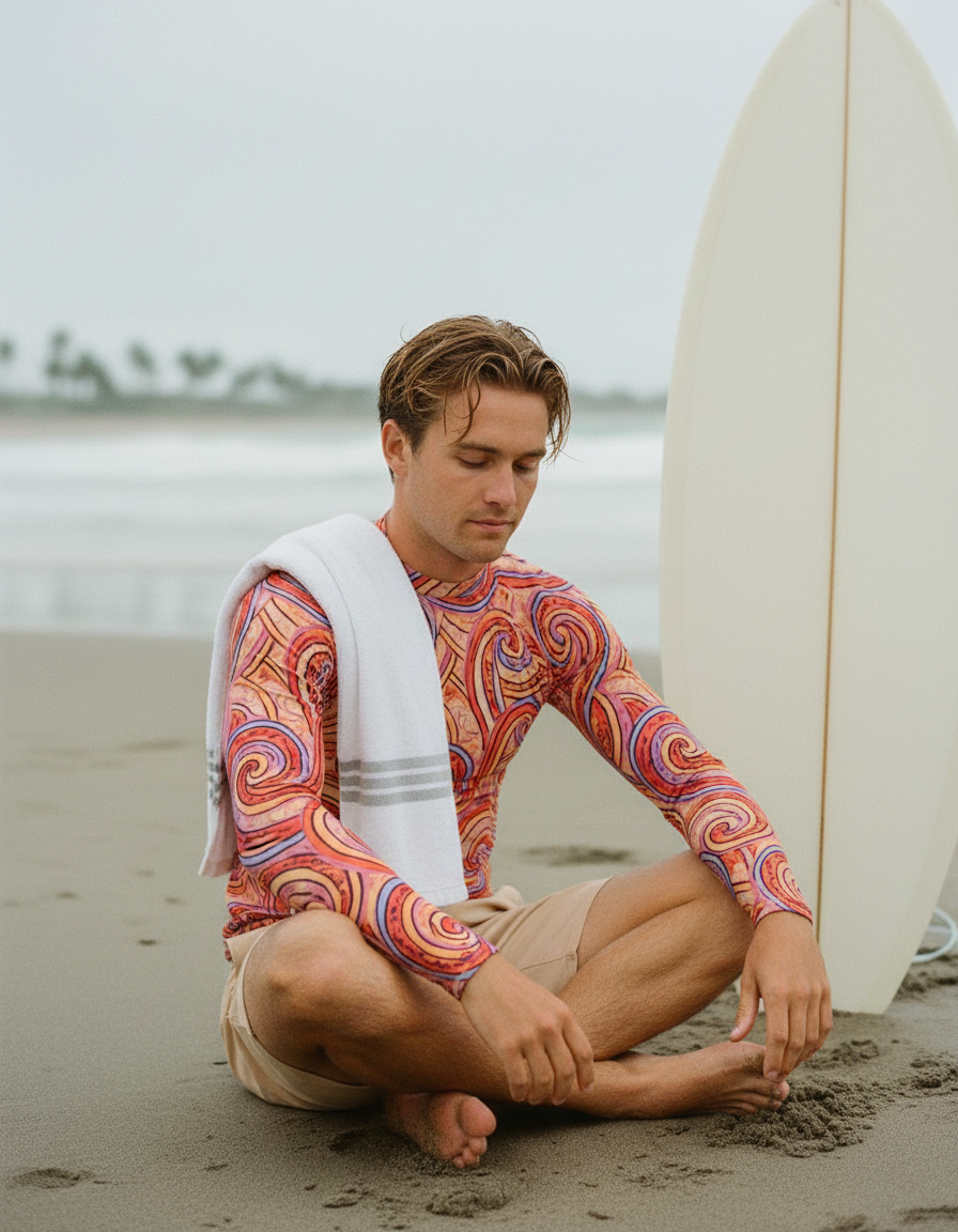 Neon Coral Spectrum Rash Guard Men's Rashguard — Lolekai