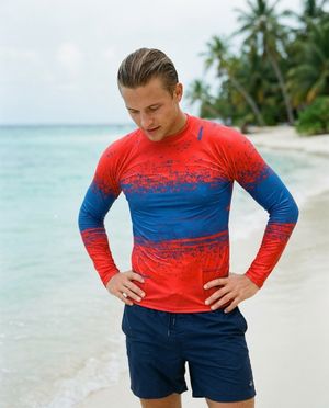 Men's Coral Electric Blue Mosaic men's short-sleeve rashguards
