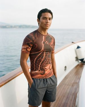 Men's Burnt Sienna Neon Octopus Surfer men's short-sleeve rashguards