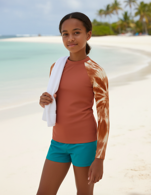 Burnt Sienna Nebula Youth Rash Guard bikini — Dripper
