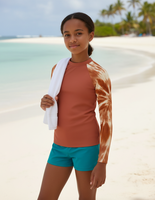 Burnt Sienna Nebula Youth Rash Guard Youth Rash Guard — Dripper