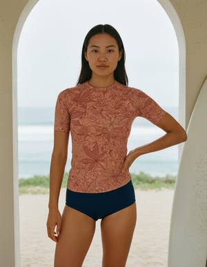Women's Neon Coral Kumo women's short-sleeve rashguards