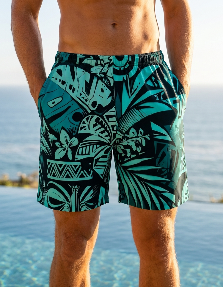 Men's Turquoise Lani Lehua Swim Trunks