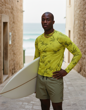 Men's Neon Yellow Mizu men's short-sleeve rashguards